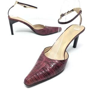 Gucci Vintage Purple Lizard Embossed Leather Pointed Toe Ankle Strap Heels 8B